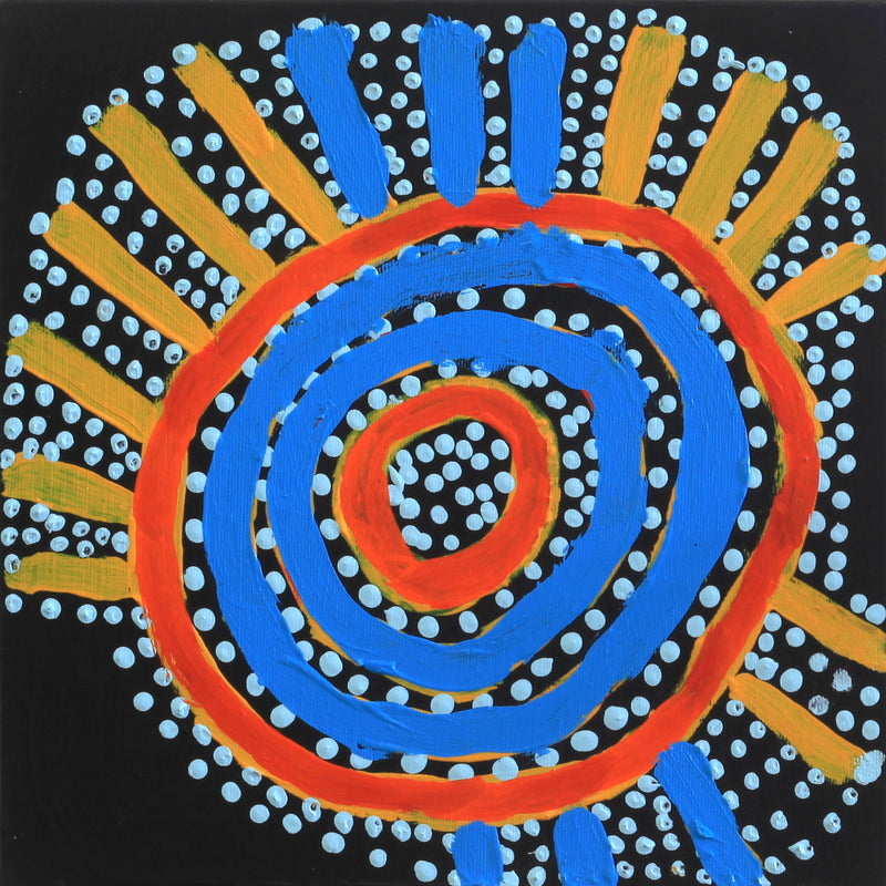 Aboriginal Artwork by Shorty Jangala Robertson, Ngapa Jukurrpa (Water Dreaming) - Puyurru, 30x30cm