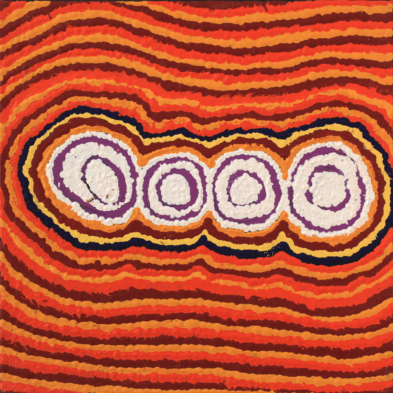 Aboriginal Artwork by Simone Nampijinpa Brown, Ngapa Jukurrpa (Water Dreaming) - Puyurru, 30x30cm