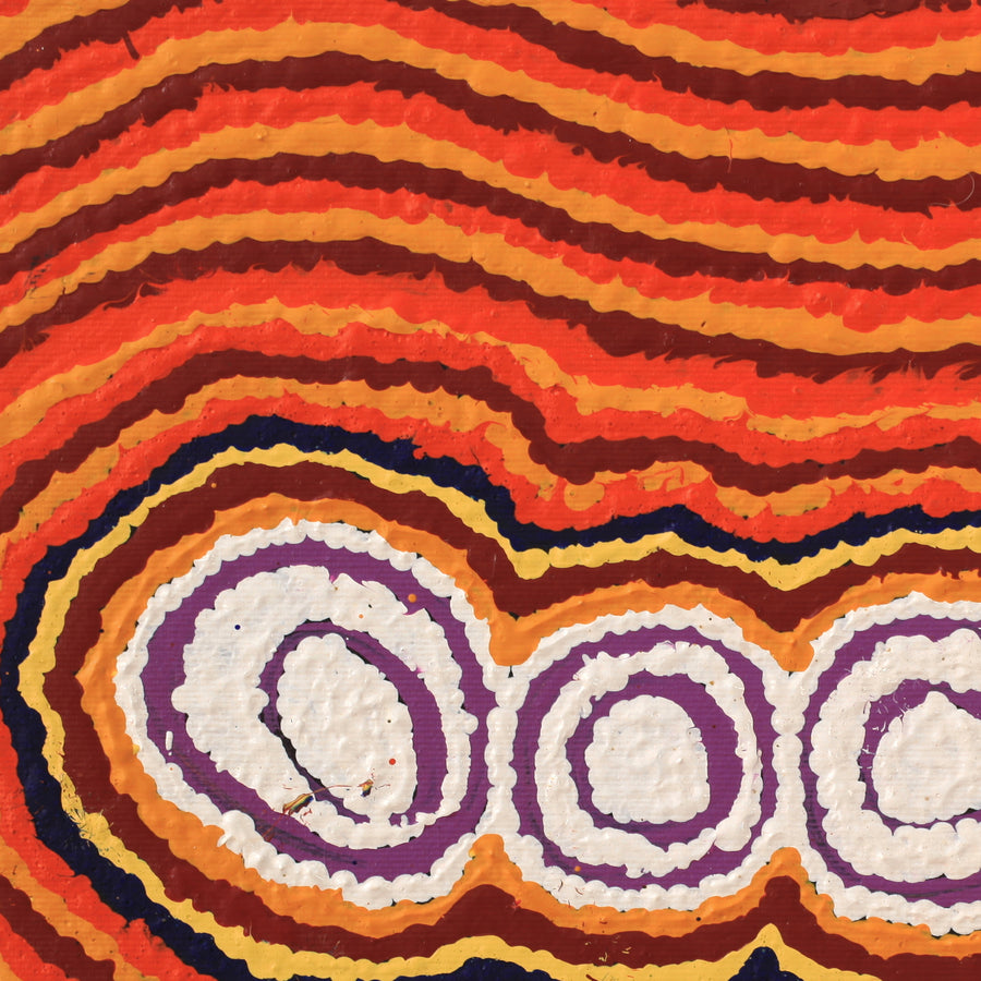 Aboriginal Artwork by Simone Nampijinpa Brown, Ngapa Jukurrpa (Water Dreaming) - Puyurru, 30x30cm