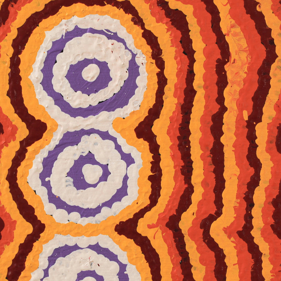 Aboriginal Artwork by Simone Nampijinpa Brown, Ngapa Jukurrpa (Water Dreaming) - Puyurru, 30x30cm