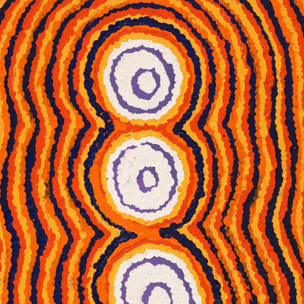 Aboriginal Artwork by Simone Nampijinpa Brown, Ngapa Jukurrpa (Water Dreaming) - Puyurru, 61x30cm