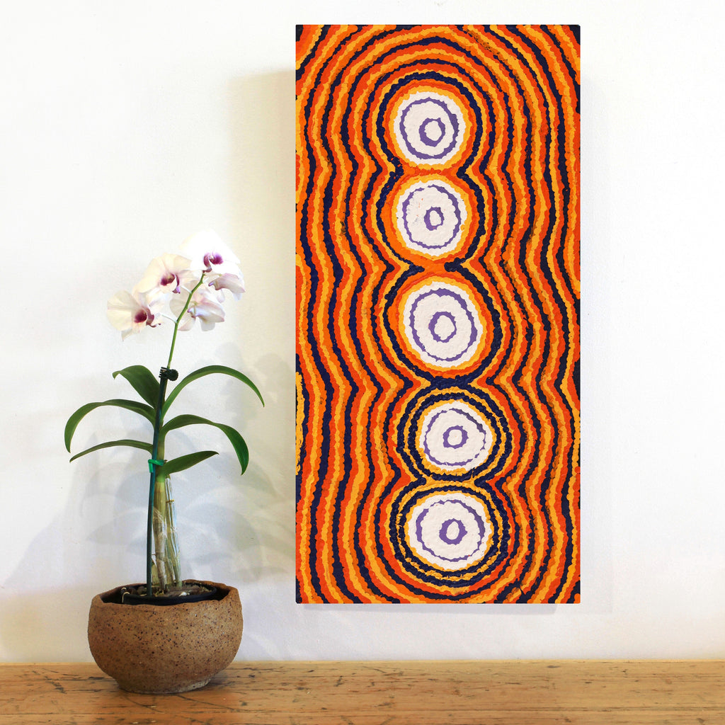 Aboriginal Artwork by Simone Nampijinpa Brown, Ngapa Jukurrpa (Water Dreaming) - Puyurru, 61x30cm
