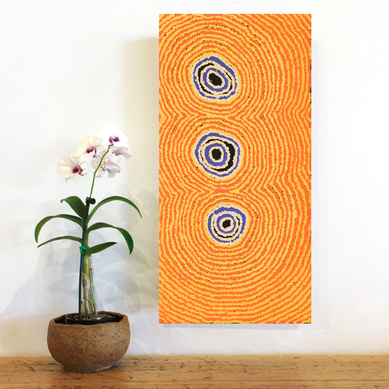 Aboriginal Artwork by Simone Nampijinpa Brown, Ngapa Jukurrpa (Water Dreaming) - Puyurru, 61x30cm