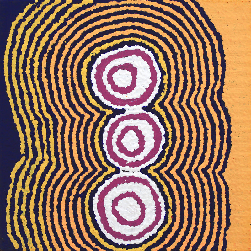 Aboriginal Artwork by Simone Nampijinpa Brown, Ngapa Jukurrpa (Water Dreaming) - Puyurru, 30x30cm