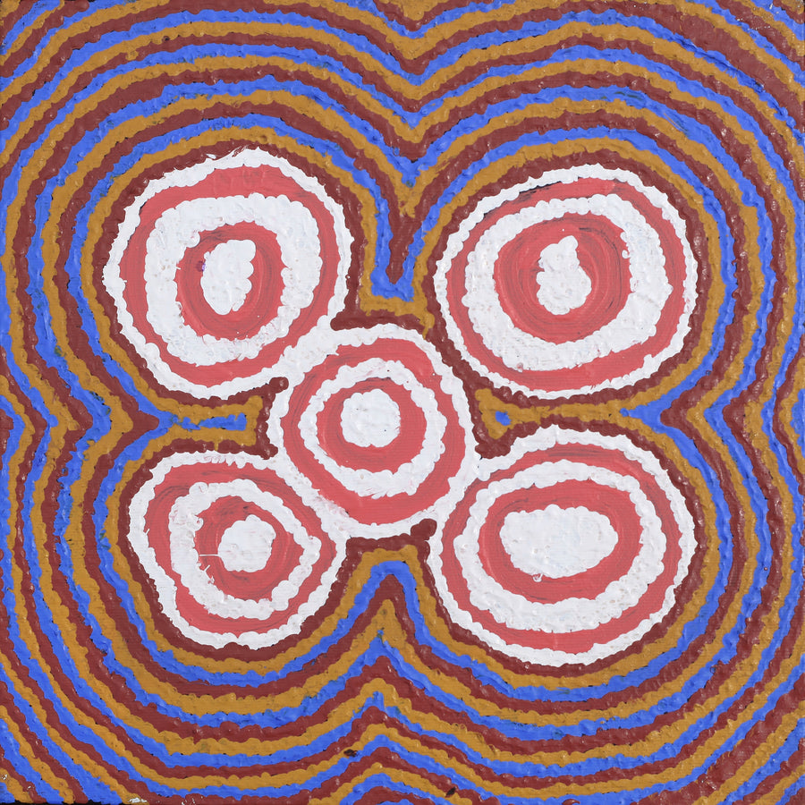 Aboriginal Artwork by Simone Nampijinpa Brown, Ngapa Jukurrpa (Water Dreaming) - Puyurru, 30x30cm