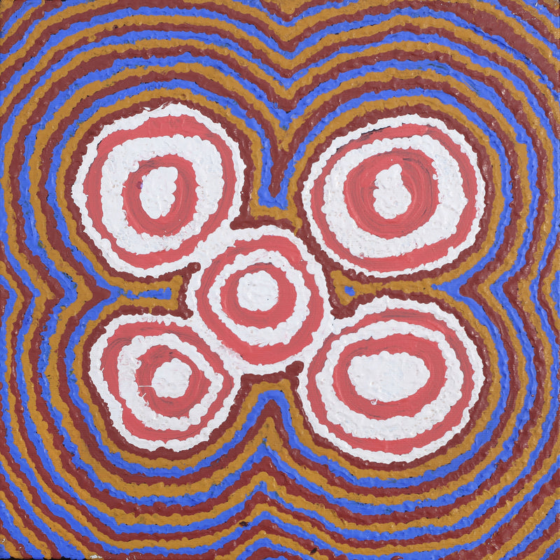 Aboriginal Artwork by Simone Nampijinpa Brown, Ngapa Jukurrpa (Water Dreaming) - Puyurru, 30x30cm