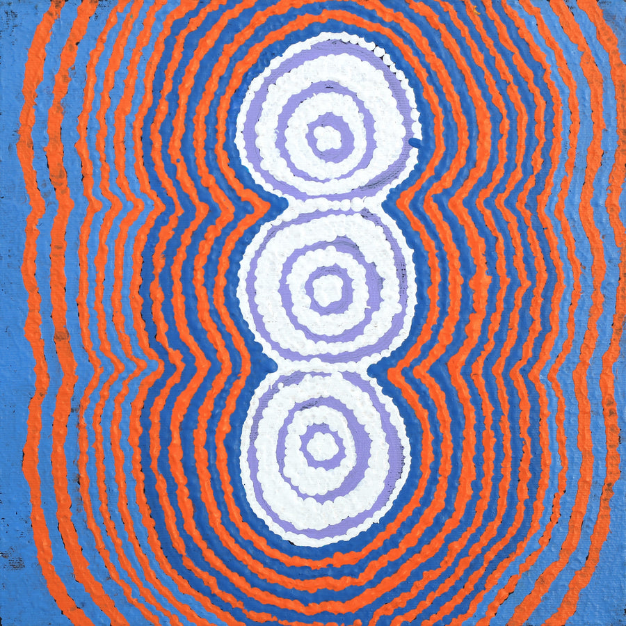 Aboriginal Artwork by Simone Nampijinpa Brown, Ngapa Jukurrpa (Water Dreaming) - Puyurru, 30x30cm
