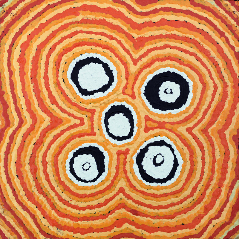 Aboriginal Artwork by Simone Nampijinpa Brown, Ngapa Jukurrpa (Water Dreaming) - Puyurru, 30x30cm