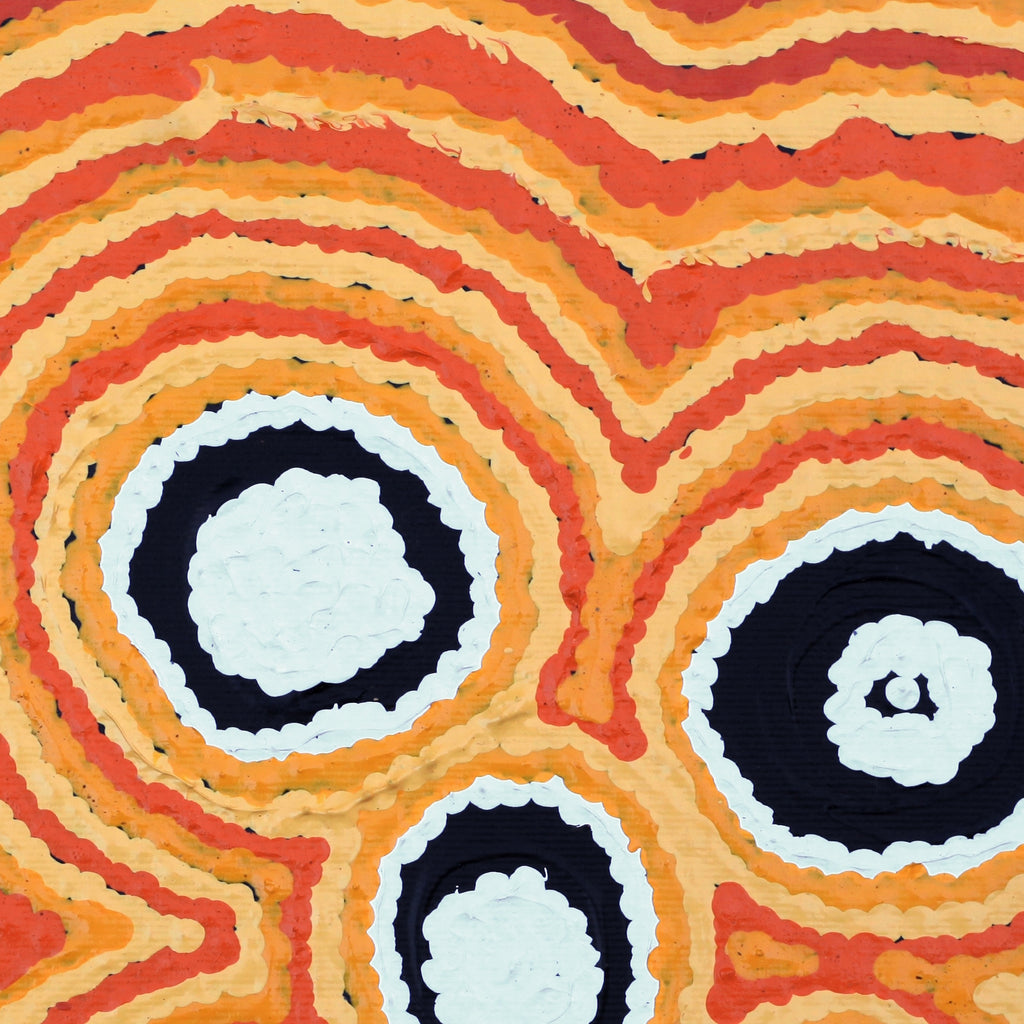 Aboriginal Artwork by Simone Nampijinpa Brown, Ngapa Jukurrpa (Water Dreaming) - Puyurru, 30x30cm
