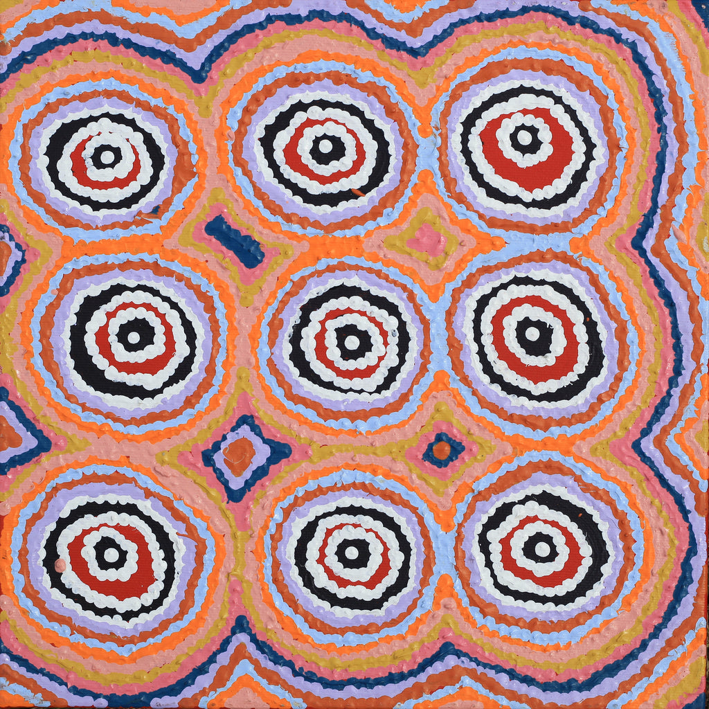 Aboriginal Artwork by Simone Nampijinpa Brown, Ngapa Jukurrpa (Water Dreaming) - Puyurru, 30x30cm