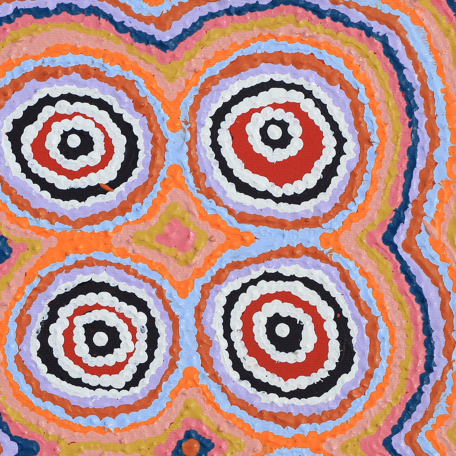 Aboriginal Artwork by Simone Nampijinpa Brown, Ngapa Jukurrpa (Water Dreaming) - Puyurru, 30x30cm