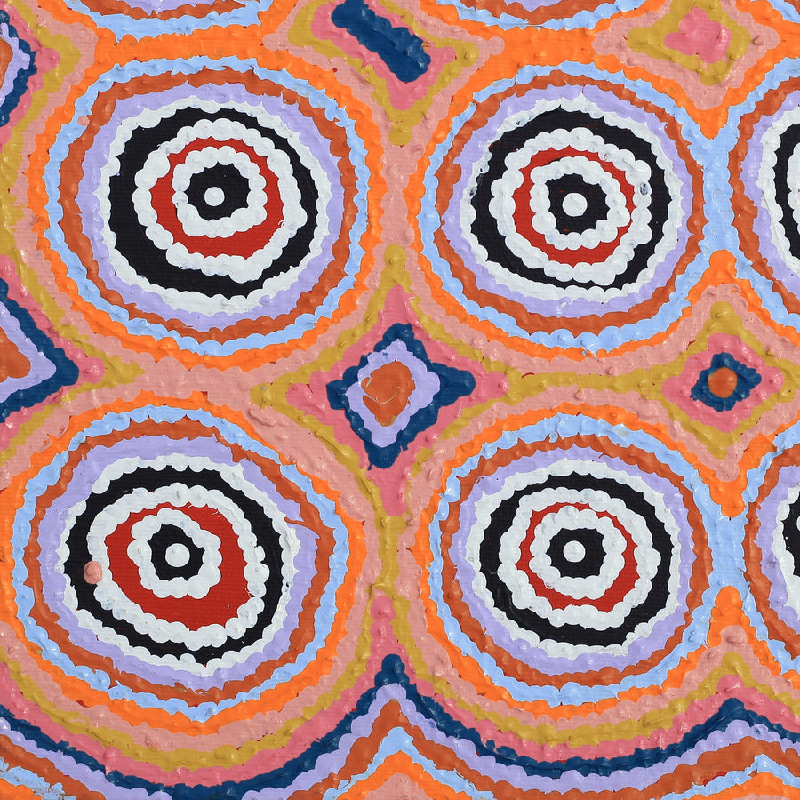 Aboriginal Artwork by Simone Nampijinpa Brown, Ngapa Jukurrpa (Water Dreaming) - Puyurru, 30x30cm
