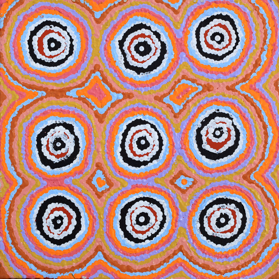 Aboriginal Artwork by Simone Nampijinpa Brown, Ngapa Jukurrpa (Water Dreaming) - Puyurru, 30x30cm