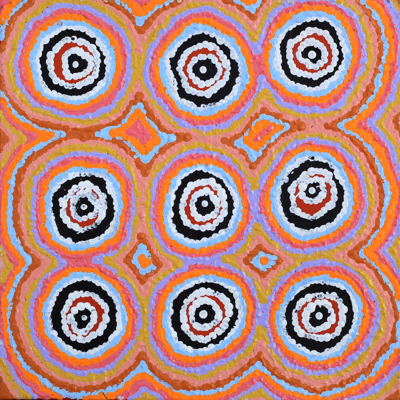 Aboriginal Artwork by Simone Nampijinpa Brown, Ngapa Jukurrpa (Water Dreaming) - Puyurru, 30x30cm