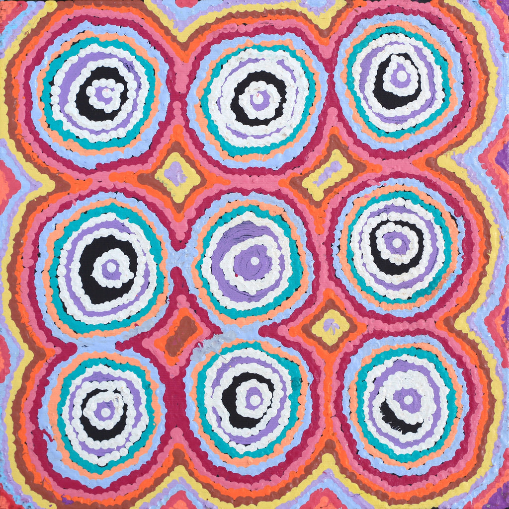 Aboriginal Artwork by Simone Nampijinpa Brown, Ngapa Jukurrpa (Water Dreaming) - Puyurru, 30x30cm