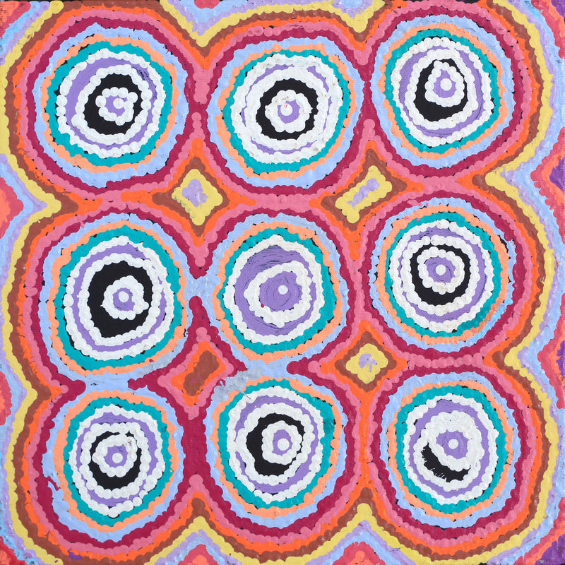 Aboriginal Artwork by Simone Nampijinpa Brown, Ngapa Jukurrpa (Water Dreaming) - Puyurru, 30x30cm