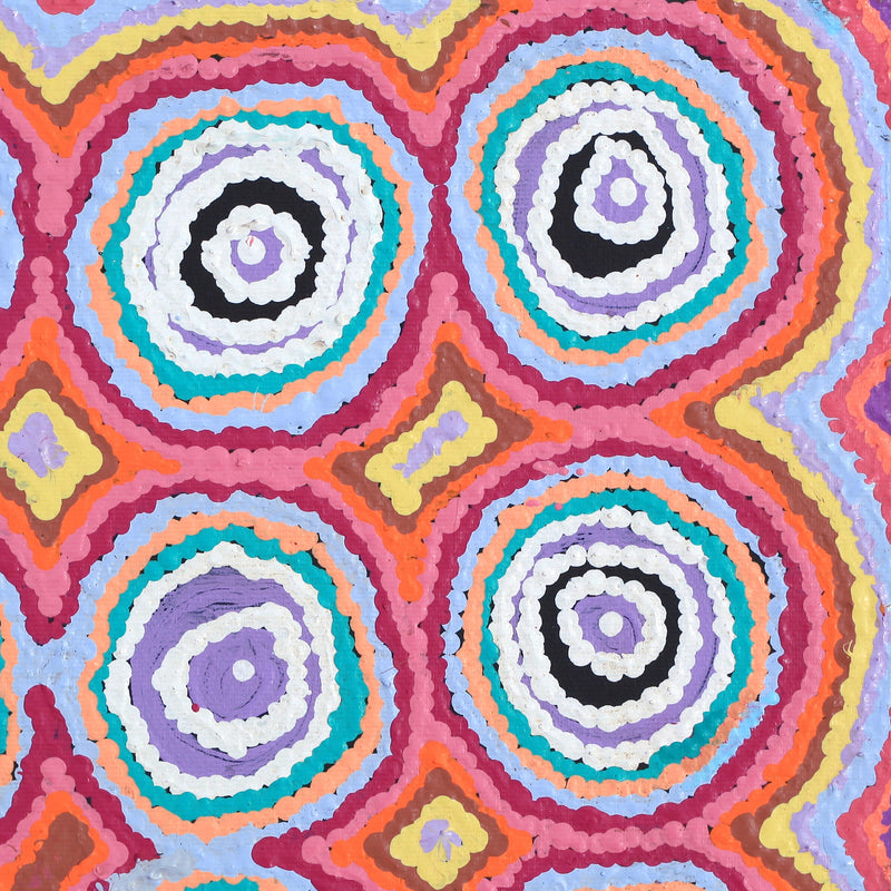 Aboriginal Artwork by Simone Nampijinpa Brown, Ngapa Jukurrpa (Water Dreaming) - Puyurru, 30x30cm