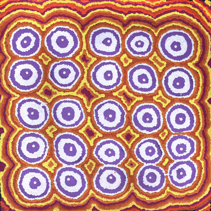 Aboriginal Artwork by Simone Nampijinpa Brown, Ngapa Jukurrpa (Water Dreaming) - Puyurru, 46x46cm