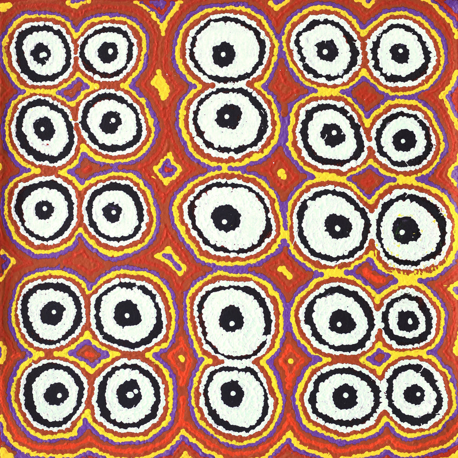 Aboriginal Artwork by Simone Nampijinpa Brown, Ngapa Jukurrpa (Water Dreaming) - Puyurru, 46x46cm