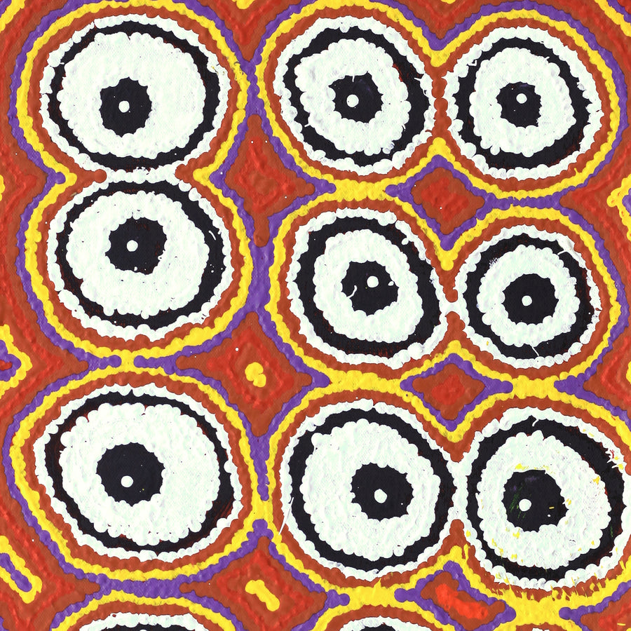 Aboriginal Artwork by Simone Nampijinpa Brown, Ngapa Jukurrpa (Water Dreaming) - Puyurru, 46x46cm