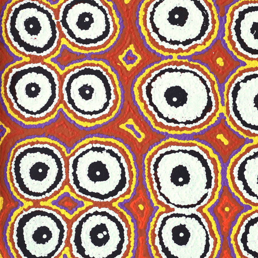 Aboriginal Artwork by Simone Nampijinpa Brown, Ngapa Jukurrpa (Water Dreaming) - Puyurru, 46x46cm