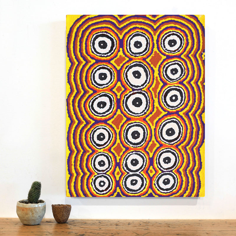 Aboriginal Artwork by Simone Nampijinpa Brown, Ngapa Jukurrpa (Water Dreaming) - Puyurru, 61x46cm