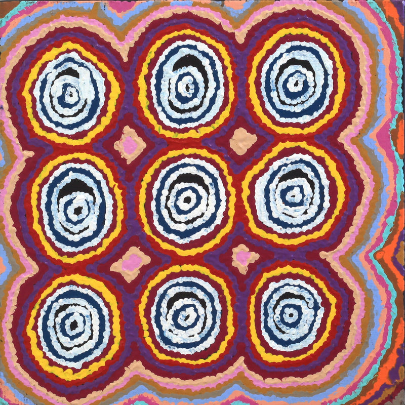 Aboriginal Artwork by Simone Nampijinpa Brown, Ngapa Jukurrpa (Water Dreaming) - Puyurru, 30x30cm