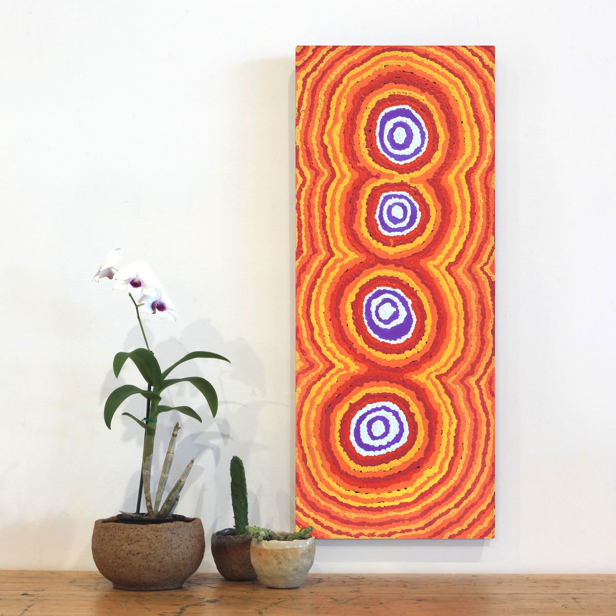 Aboriginal Artwork by Simone Nampijinpa Brown, Ngapa Jukurrpa (Water Dreaming) - Puyurru, 76x30cm
