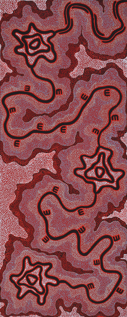 Aboriginal Artwork by Stephanie Napurrurla Nelson, Janganpa Jukurrpa (Brush-tail Possum Dreaming) - Mawurrji, 152x61cm