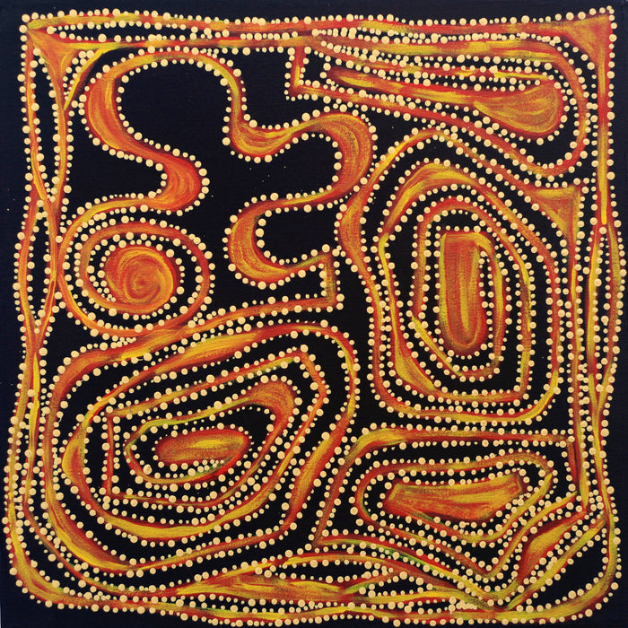 Aboriginal Art by Stephanie Napurrurla Nelson, Ngapa Jukurrpa, 46x46cm - ART ARK®