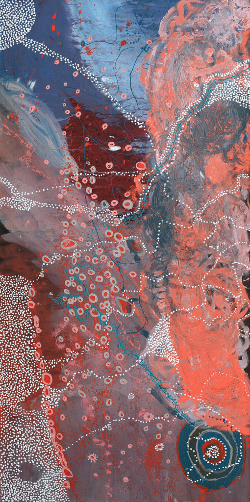 Aboriginal Artwork by Steven Jupurrurla Nelson, Janganpa Jukurrpa (Brush-tail Possum Dreaming) - Mawurrji, 182x91cm