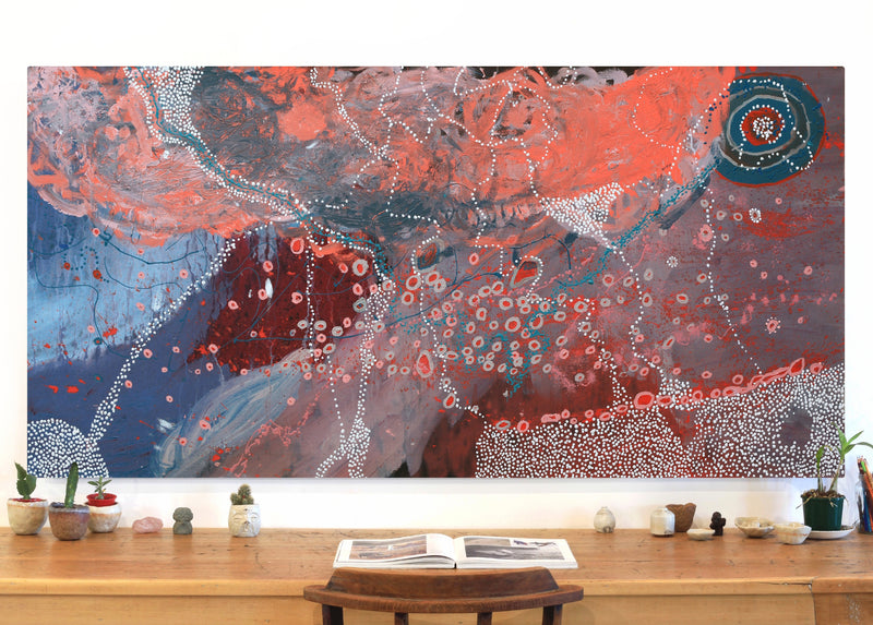 Aboriginal Artwork by Steven Jupurrurla Nelson, Janganpa Jukurrpa (Brush-tail Possum Dreaming) - Mawurrji, 182x91cm