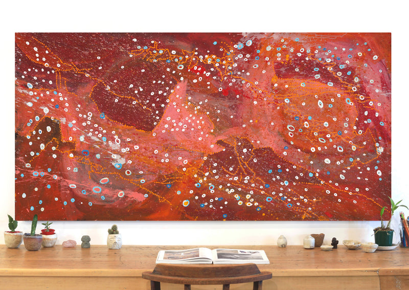 Aboriginal Artwork by Steven Jupurrurla Nelson, Janganpa Jukurrpa (Brush-tail Possum Dreaming) - Mawurrji, 183x91cm