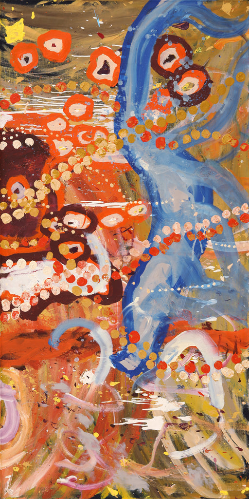 Aboriginal Artwork by Steven Jupurrurla Nelson, Janganpa Jukurrpa (Brush-tail Possum Dreaming) - Mawurrji, 183x91cm