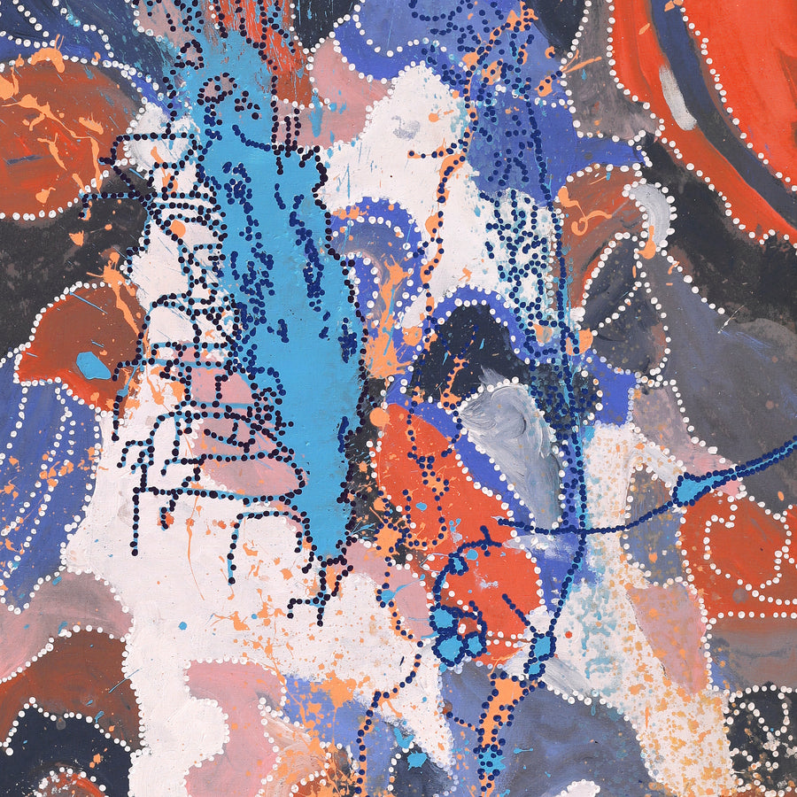 Aboriginal Artwork by Steven Jupurrurla Nelson, Janganpa Jukurrpa (Brush-tail Possum Dreaming), 183x76cm