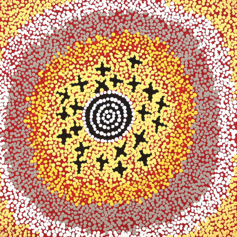 Aboriginal Artwork by Steven Jungarrayi Collins, Ngatijirri Jukurrpa (Budgerigar Dreaming), 30x30cm