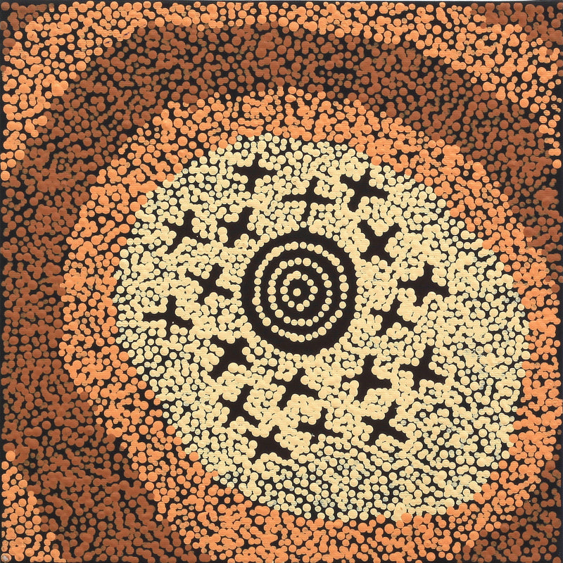 Aboriginal Artwork by Steven Jungarrayi Collins, Ngatijirri Jukurrpa (Budgerigar Dreaming), 30x30cm