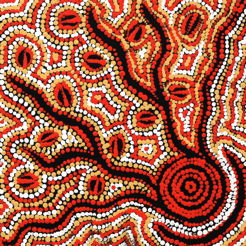 Aboriginal Artwork by Steven Jangala Hargraves, Ngapa Jukurrpa (Water Dreaming) - Pirlinyarnu, 30x30cm