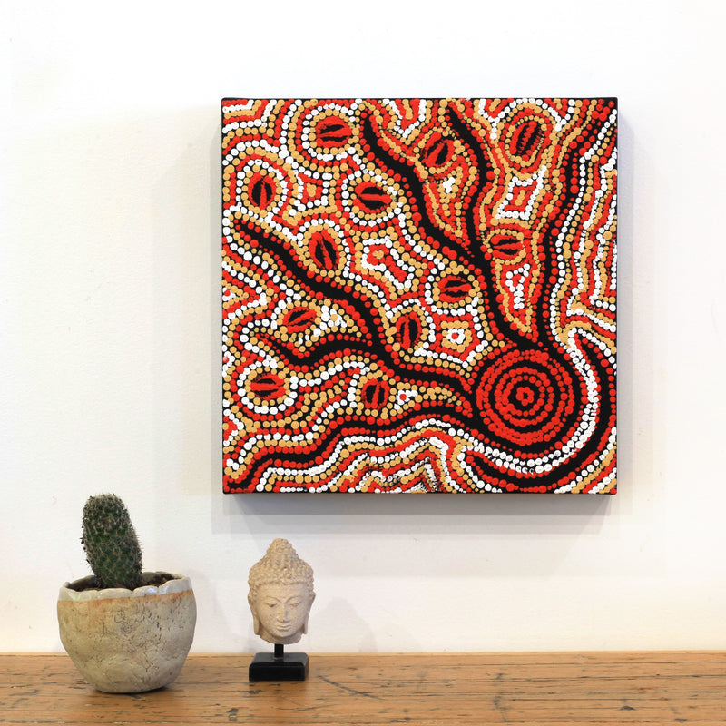 Aboriginal Artwork by Steven Jangala Hargraves, Ngapa Jukurrpa (Water Dreaming) - Pirlinyarnu, 30x30cm
