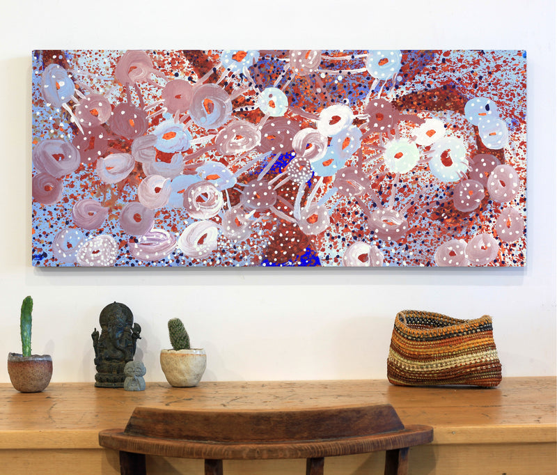 Aboriginal Artwork by Steven Jupurrurla Nelson, Janganpa Jukurrpa (Brush-tail Possum Dreaming) - Mawurrji, 107x46cm