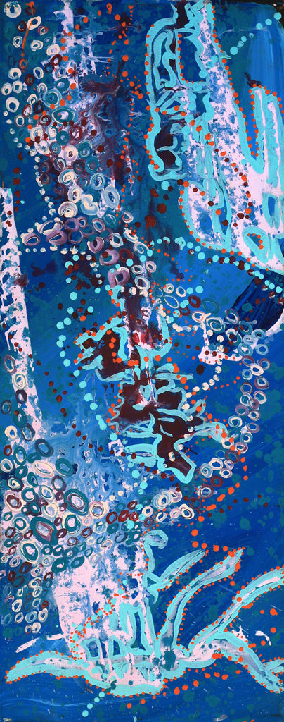 Aboriginal Artwork by Steven Jupurrurla Nelson, Janganpa Jukurrpa (Brush-tail Possum Dreaming) - Mawurrji, 76x30cm