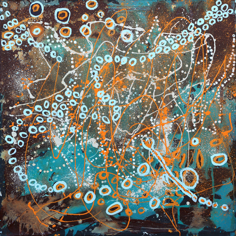 Aboriginal Artwork by Steven Jupurrurla Nelson, Janganpa Jukurrpa (Brush-tail Possum Dreaming) - Mawurrji, 61x61cm