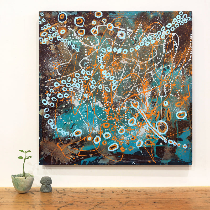 Aboriginal Artwork by Steven Jupurrurla Nelson, Janganpa Jukurrpa (Brush-tail Possum Dreaming) - Mawurrji, 61x61cm