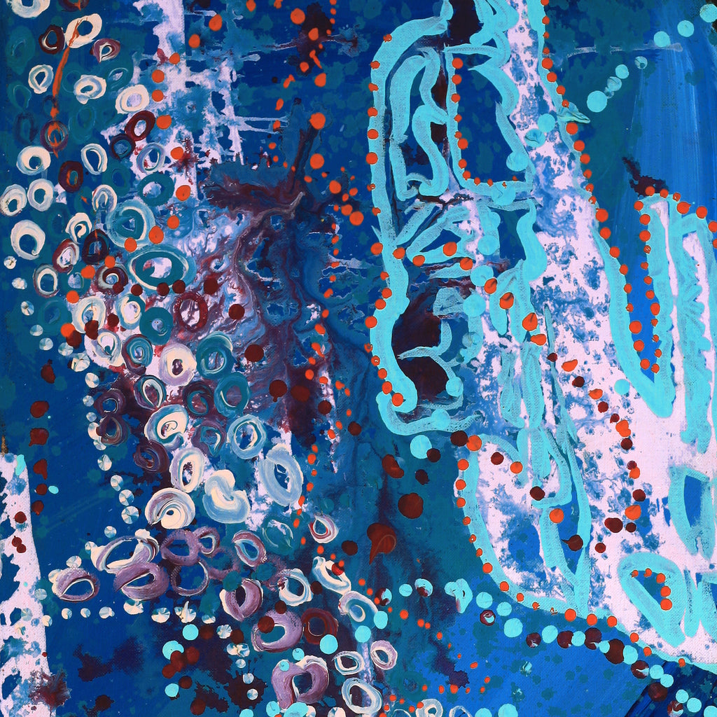 Aboriginal Artwork by Steven Jupurrurla Nelson, Janganpa Jukurrpa (Brush-tail Possum Dreaming) - Mawurrji, 76x30cm