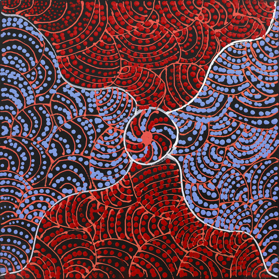 Aboriginal Artwork by Stewart Jupurrurla Kelly, Ngapa Jukurrpa (Water Dreaming) - Wapurtali, 30x30cm