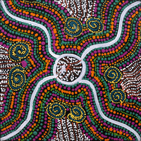 Aboriginal Artwork by Stewart Jupurrurla Kelly, Ngapa Jukurrpa (Water Dreaming) - Wapurtali, 30x30cm