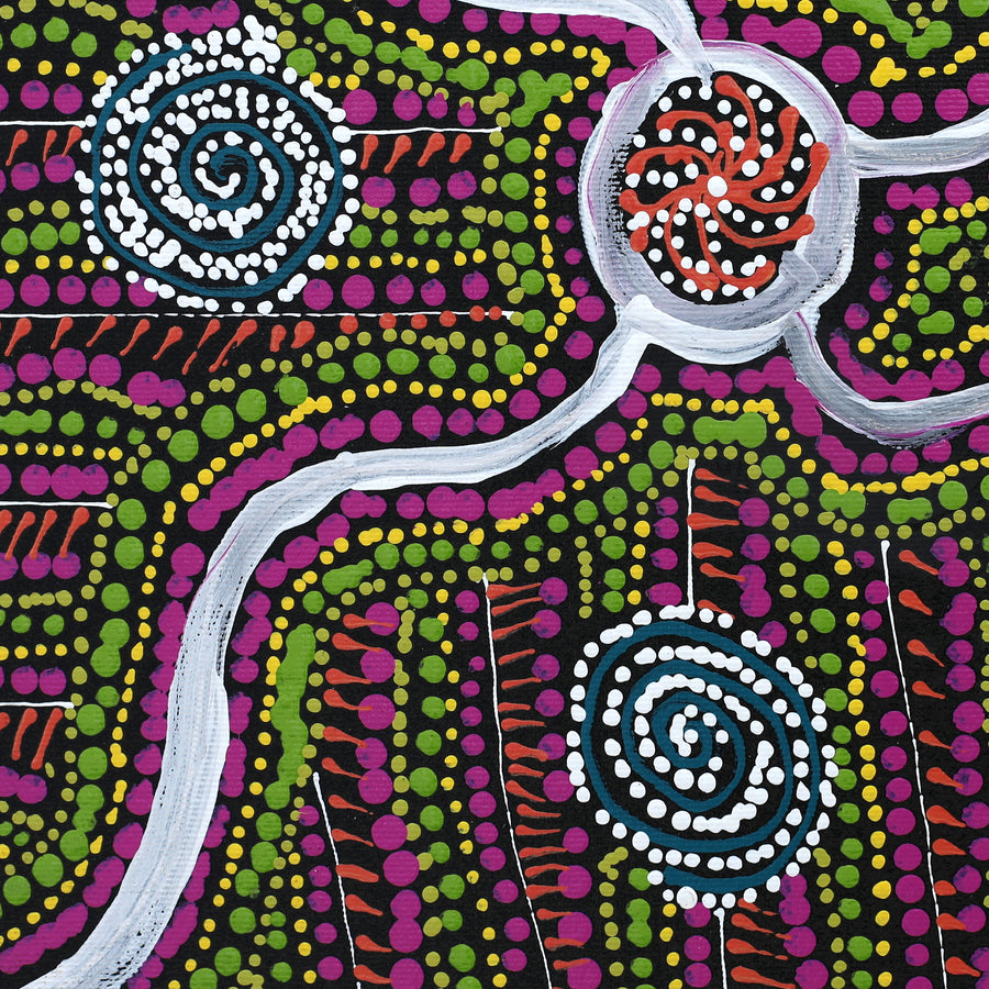 Aboriginal Artwork by Stewart Jupurrurla Kelly, Ngapa Jukurrpa (Water Dreaming) - Wapurtali, 30x30cm