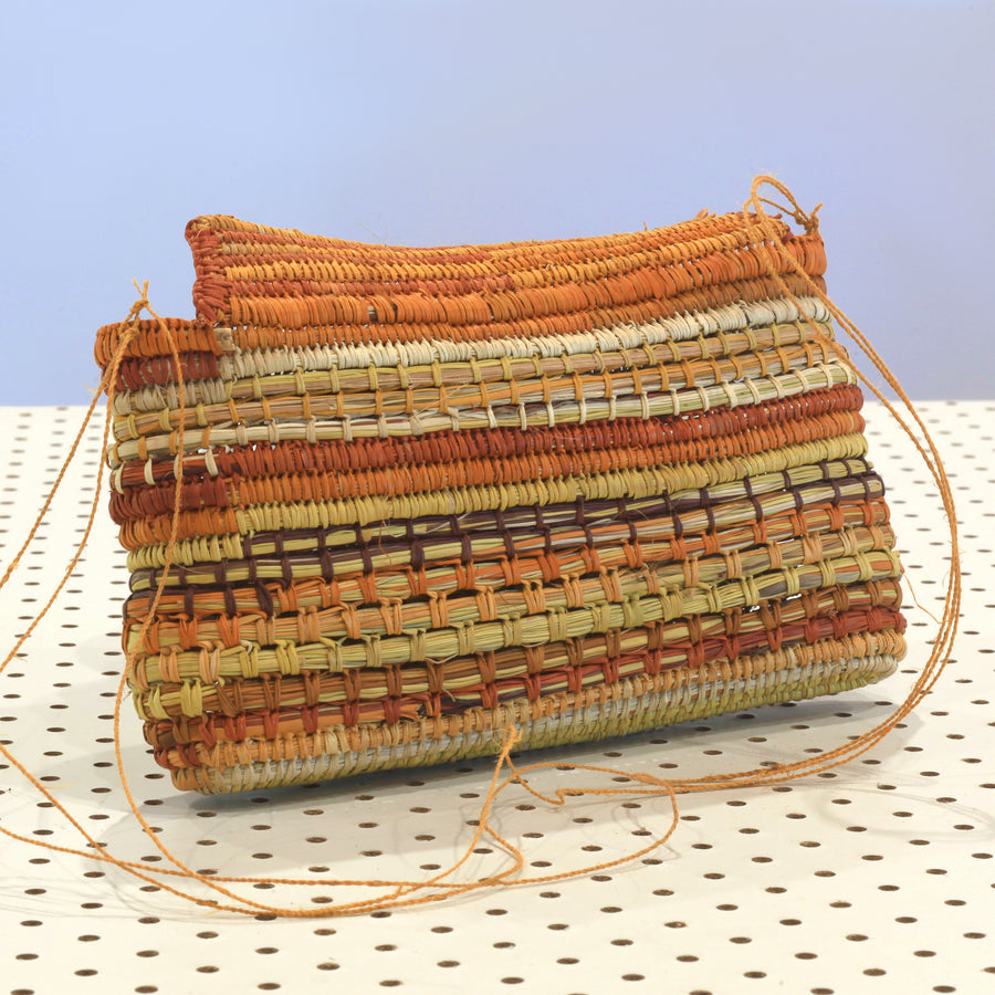 Aboriginal Artwork by Susan Marrkula Lalamurrmauwuy, Gapuwiyak - Woven Bag (22x12cm)
