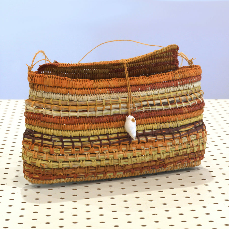 Aboriginal Artwork by Susan Marrkula Lalamurrmauwuy, Gapuwiyak - Woven Bag (22x12cm)