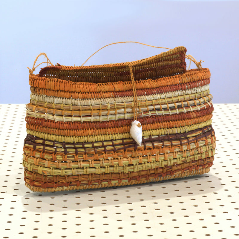 Aboriginal Artwork by Susan Marrkula Lalamurrmauwuy, Gapuwiyak - Woven Bag (22x12cm)